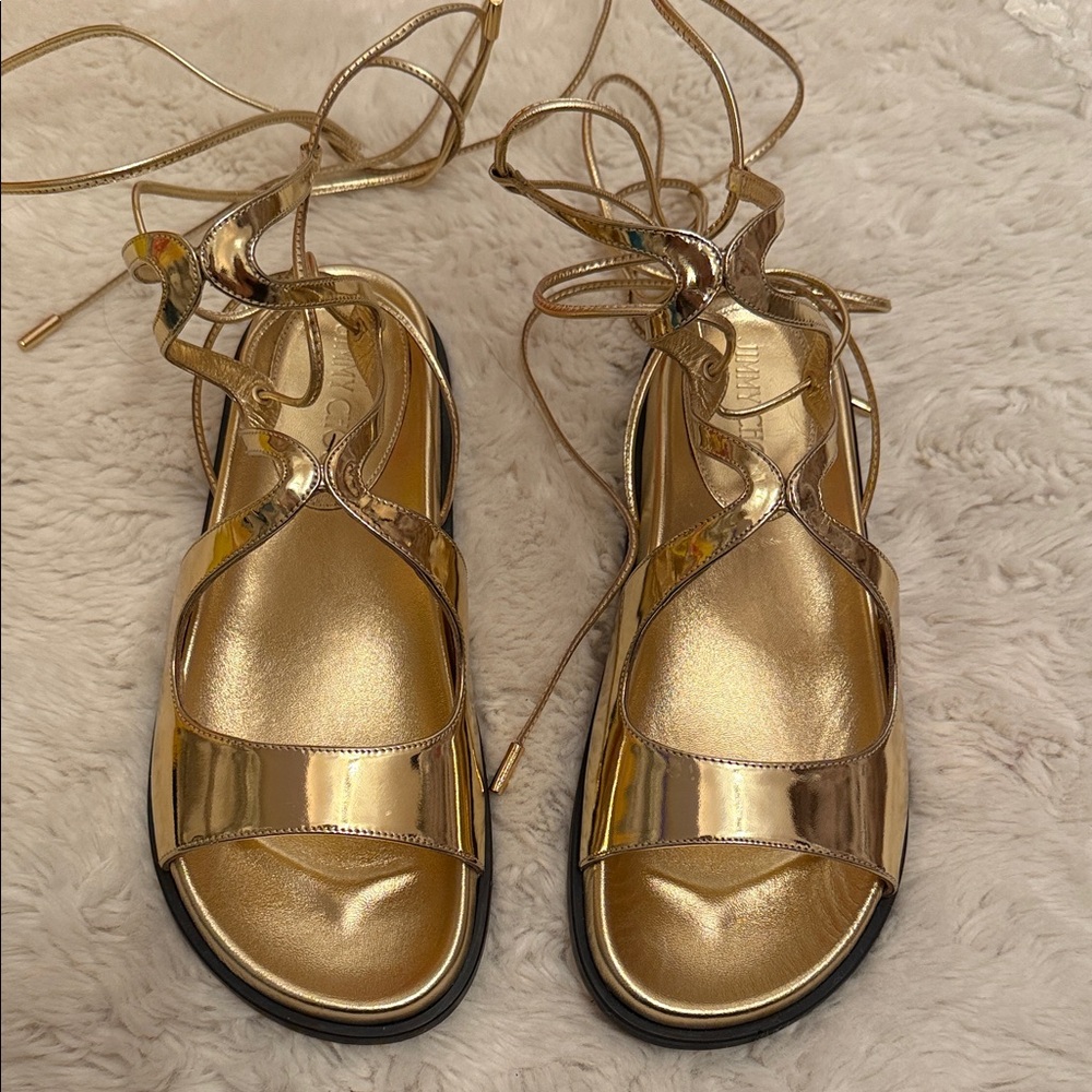 Jimmy Choo Gold Azure Strappy Sandals